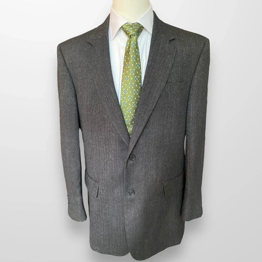 Jos A Bank Mens Sport Coat Brown Herringbone Casual Blazer Wool‎ Suit 43L